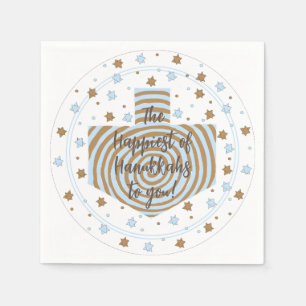 Hanukkah Blue Brown Swirl Dreidel Napkin