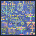 Hanukkah Blue Gold Menorah Star of David Pattern Fabric<br><div class="desc">This Hanukkah fabric features a pattern of menorah and Star of David in blue,  turquoise,  gold,  pink and green. Perfect for holiday crafts,  home decor,  and apparel. Designed by world renowned artist ©Tim Coffey.</div>