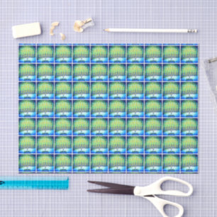 Hanukkah Blue Green Menorah Pattern Simple Modern Tissue Paper