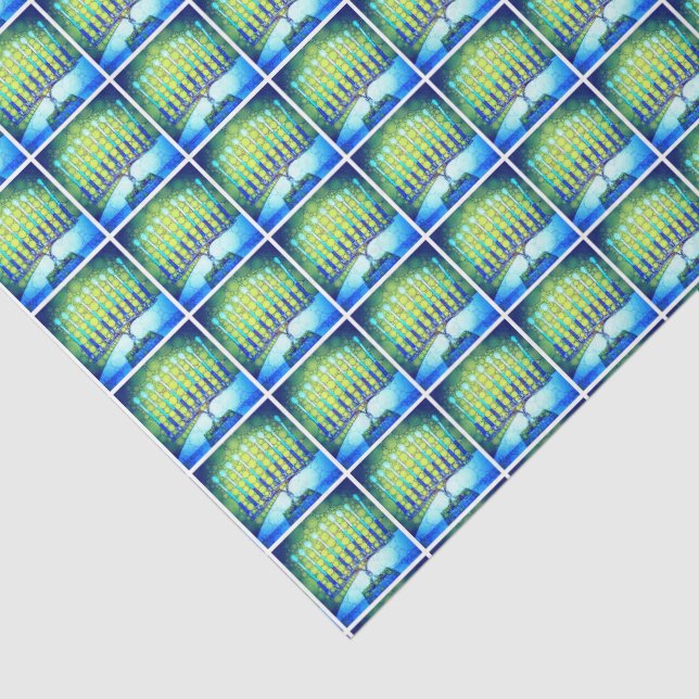 Hanukkah Blue Green Menorah Pattern Simple Modern Tissue Paper (Detail)