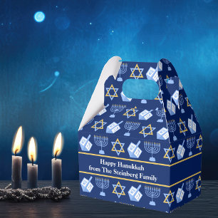 Hanukkah Blue Menorah Dreidel Pattern Custom Party Favour Box