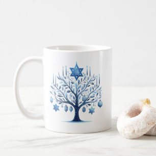 Hanukkah Blue Menorah Tree Star of David Coffee Mug