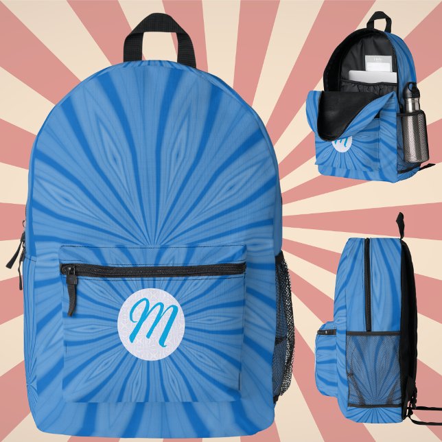 Hanukkah Blue Sunburst Monogram White Circle  Printed Backpack (Creator Uploaded)