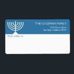 Hanukkah blue white Menorah holiday shipping<br><div class="desc">Save time and delight your recipients with these elegant Hanukkah mailing labels. Customise the header with your name and return address. Use a word processing program at home to mail merge your mailing lists for easy printing. These chic and easy to use labels are perfect for holiday cards, party invitations...</div>