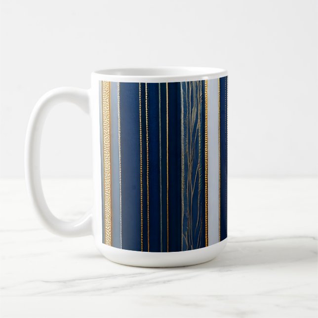 Hanukkah Blues Stripes Blue White Gold Coffee Mug (Left)