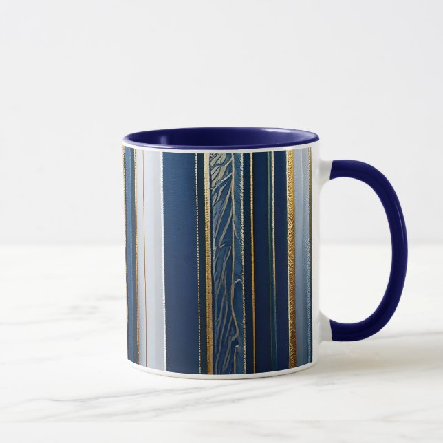 Hanukkah Blues Stripes Blue White Gold Mug (Right)