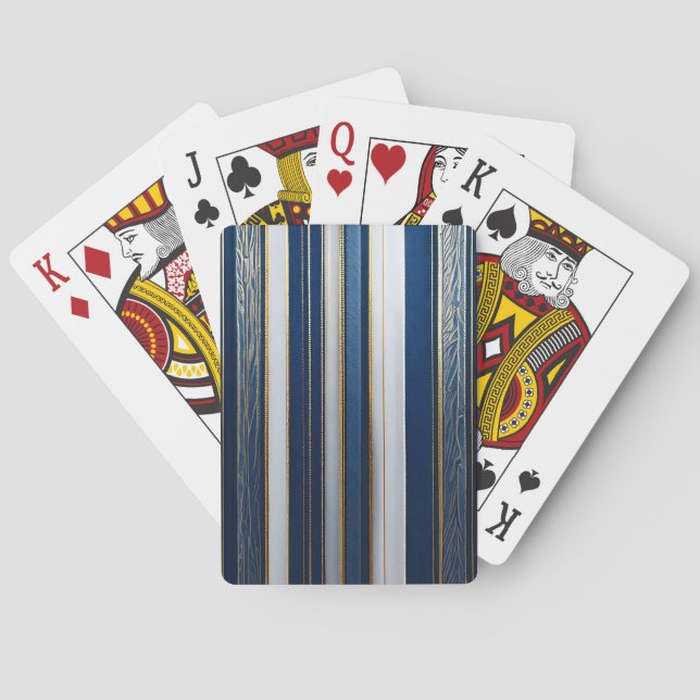 Hanukkah Blues Stripes Blue White Gold Playing Cards (Back)