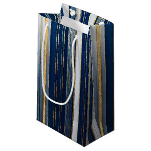 Hanukkah Blues Stripes Blue White Gold Small Gift Bag