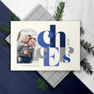 Hanukkah Bold Photo Blue Holiday Card