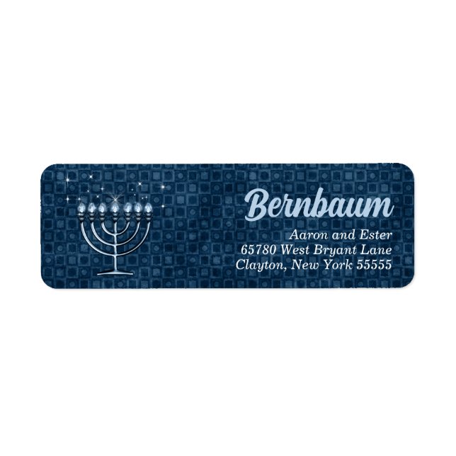 Hanukkah Bright Menorah Traditional Blue Address (Front)