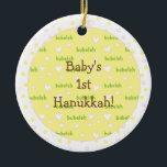 Hanukkah "Bubeleh" Pink/Green Circle Ornament<br><div class="desc">Hanukkah "Bubeleh"Pink/Green Circle Ornament. (2 sided) Personalise by deleting "Baby's 1st Hanukkah" on front and back of ornament. Then using your favourite font colour, size and style, type in your own words. Thanks for stopping and shopping by. Much appreciated! Happy Chanukah/Hanukkah! Bring a lot more holiday cheer to your tree...</div>