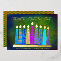 Hanukkah Candles Peace Love Light Green Real Gold