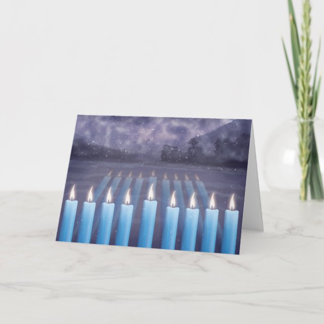 Hanukkah Candles & Snowy Window Greeting Card (Front)