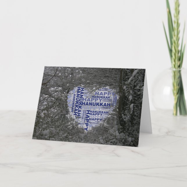 Hanukkah Card Blue Heart Black White Photo Snow (Front)