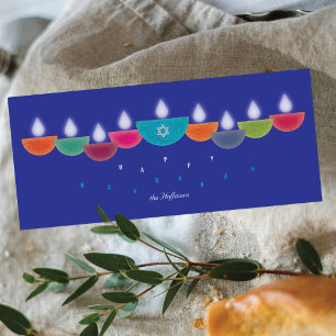 Hanukkah Card   Colorful Oil Lamp Menorah   Blue