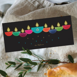 Hanukkah Card Colourful Oil Lamp Menorah Black
