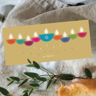 Hanukkah Card | Colourful Oil Lamp Menorah | Gold