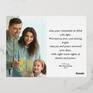 Hanukkah Card Family Photo Holiday Blessing Gold 