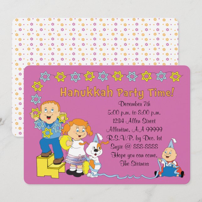Hanukkah Card Party Invitation 7" x 5" Personalise (Front/Back)