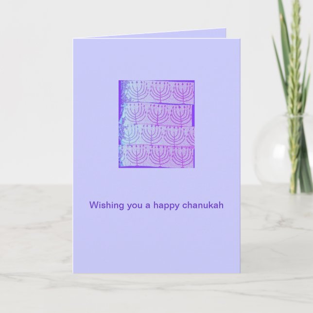 Hanukkah Card with Purple Minorahs (Front)