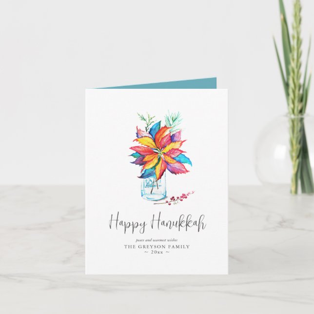 Hanukkah Cards Rustic Colourful Poinsettia  (Front)