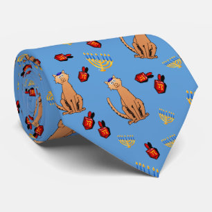 Hanukkah Cat Dreidel Blue Tie
