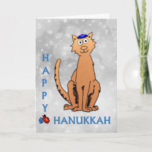 Hanukkah Cat Dreidel Silver Holiday Card