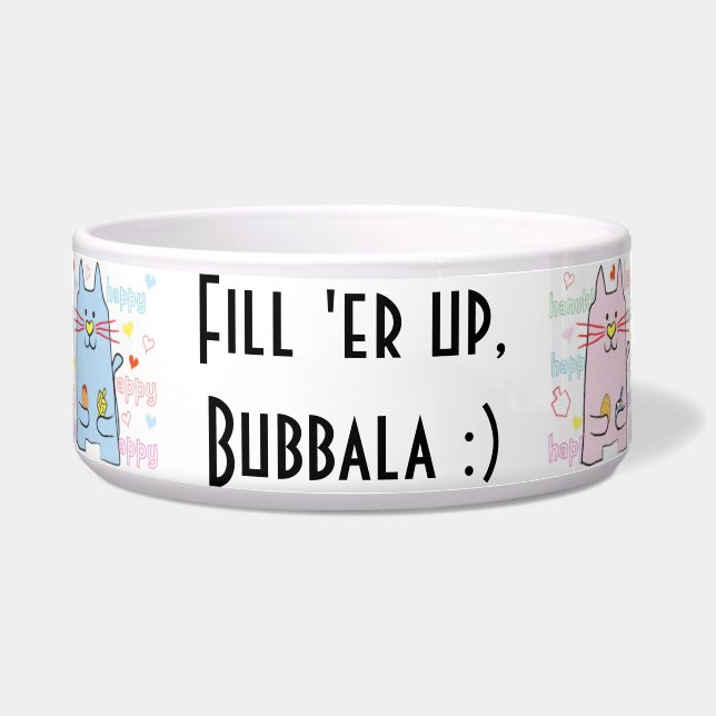 Hanukkah Cat Pet Bowl "Fill er' up, Bubbala" (Front)