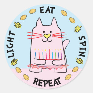 Hanukkah CAT Stickers "Light, Eat, Spin, Repeat"