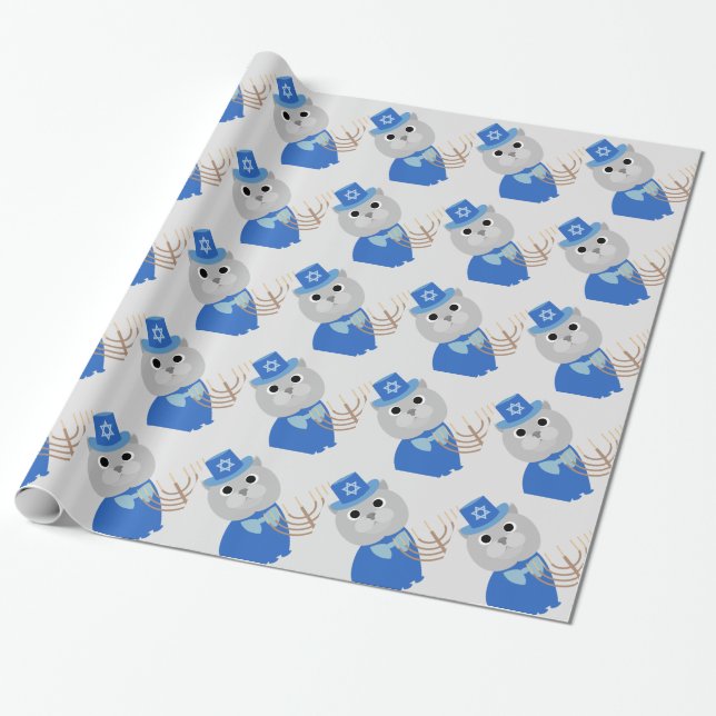 Hanukkah Cat Wrapping Paper (Unrolled)