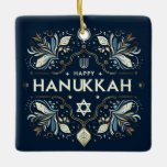 Hanukkah Ceramic Ornament<br><div class="desc">Hanukkah Ceramic Ornament with quote on back
Jewish festival, lasting eight days from the 25th day of Kislev (in December) and commemorating the rededication of the Temple in 165 BC by the Maccabees after its desecration by the Syrians. It is marked by the successive kindling of eight lights.</div>