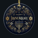 Hanukkah Ceramic Ornament<br><div class="desc">Hanukkah Ceramic Ornament with quote on back
Jewish festival,  lasting eight days from the 25th day of Kislev (in December) and commemorating the rededication of the Temple in 165 BC by the Maccabees after its desecration by the Syrians. It is marked by the successive kindling of eight lights.</div>