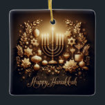 Hanukkah Ceramic Ornament<br><div class="desc">Hanukkah Ceramic Ornament with quote on back
Jewish festival,  lasting eight days from the 25th day of Kislev (in December) and commemorating the rededication of the Temple in 165 BC by the Maccabees after its desecration by the Syrians. It is marked by the successive kindling of eight lights.</div>