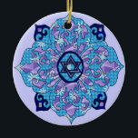 Hanukkah Ceramic Tree Decoration<br><div class="desc">Blues of all shades,  lilac and lavender in a flower shape with a knotted six-sided star in the centre is a great way to celebrate Hanukkah and express your individuality at the same time.</div>
