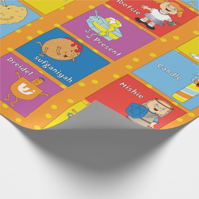 Hanukkah/Chanuka Wrapping Paper "Zeevie & Friends" (Corner)