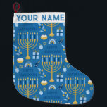 Hanukkah Chanukah Blue Modern Christmas Jewish Lar Large Christmas Stocking<br><div class="desc">Hanukah,   menorah,  home decor,  Hanukkah decor,  colourful menorah,  Jewish December,  menorah stocking,  personalised,  festival of lights, </div>