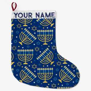 Hanukkah Chanukah Blue Modern Christmas Jewish  Large Christmas Stocking