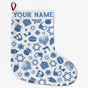 Hanukkah Chanukah Blue Modern Christmas Jewish Large Christmas Stocking