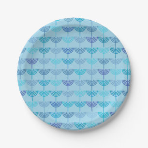 Hanukkah Chanukah Chanukkiah Menorah Pattern Blue Paper Plate