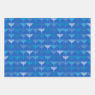 Hanukkah Chanukah Chanukkiah Menorah Pattern Blue Wrapping Paper Sheet