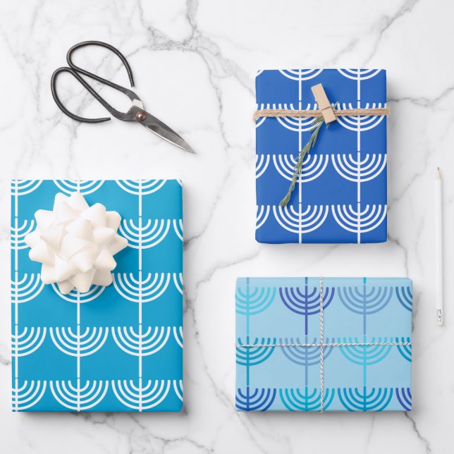 Hanukkah Chanukah Chanukkiah Menorah Pattern Wrapping Paper Sheet (Front)