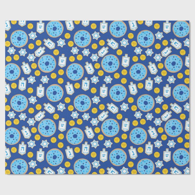 Hanukkah Chanukah Doughnuts Chocolate Cookies Patt Wrapping Paper (Flat)