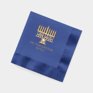 Hanukkah Chanukah Lit Menorah #2 Family Name Foil Napkins