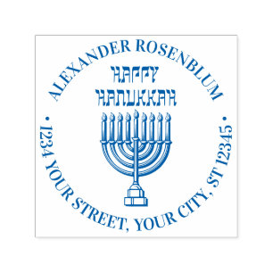 Hanukkah Chanukah Lit Menorah #3 Name Address Self-inking Stamp