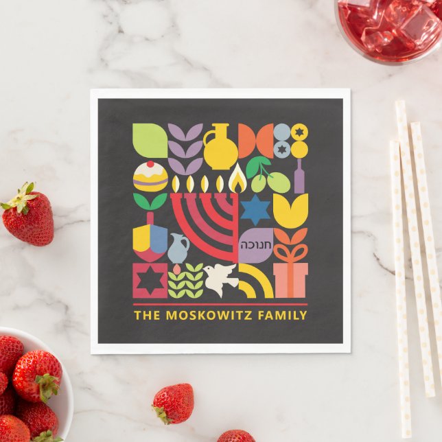 Hanukkah Chanukah Menorah Dreidel Jewish Symbols Napkin (Insitu)