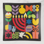 Hanukkah Chanukah Menorah Jewish Stars Dreidel  Trinket Trays<br><div class="desc">Hanukkah / Chanukah Colourful Modern Geometric Pattern trinket Tray with Faux Gold Foil. Menorah, Dreidel, Doughnuts, Stars & Olive oil... They are all here. Hebrew & Jewish Hanukkah Symbols Space to add your personalised text. Happy Hanukkah wishes. Hebrew says "Chanukah". This upscale, beautiful, look, is a great gift to wish...</div>