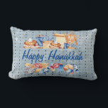 Hanukkah Chanukah Menorah Watercolor Blue Pattern Lumbar Cushion<br><div class="desc">This design was created through digital art. It may be personalised by clicking the customise button and changing the colour, adding a name, initials or your favourite words. Contact me at colorflowcreations@gmail.com if you with to have this design on another product. Purchase my original abstract acrylic painting for sale at...</div>