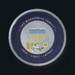 Hanukkah Chanukah Personalised Menorah Dreidel  Paper Plate<br><div class="desc">Our Hanukkah Personalised Menorah Dreidel Custom Pper Plate includes a menorah & dreidel.  Personalise with your own name and message to add a festive ( and worry-free ) touch to this year's Hanukkah Party. Enquiries? Message us or email bestdressedbread@gmail.com</div>