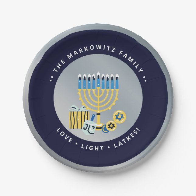 Hanukkah Chanukah Personalised Menorah Dreidel  Paper Plate (Front)