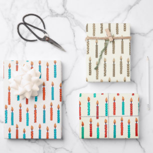 Hanukkah Christmas Holiday Classic Rustic Candles Wrapping Paper Sheet
